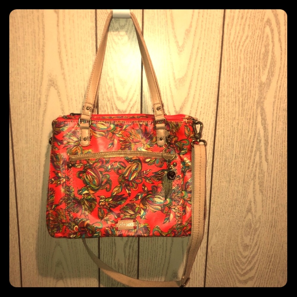 Sak Roots large red colorful bird crossbody purse